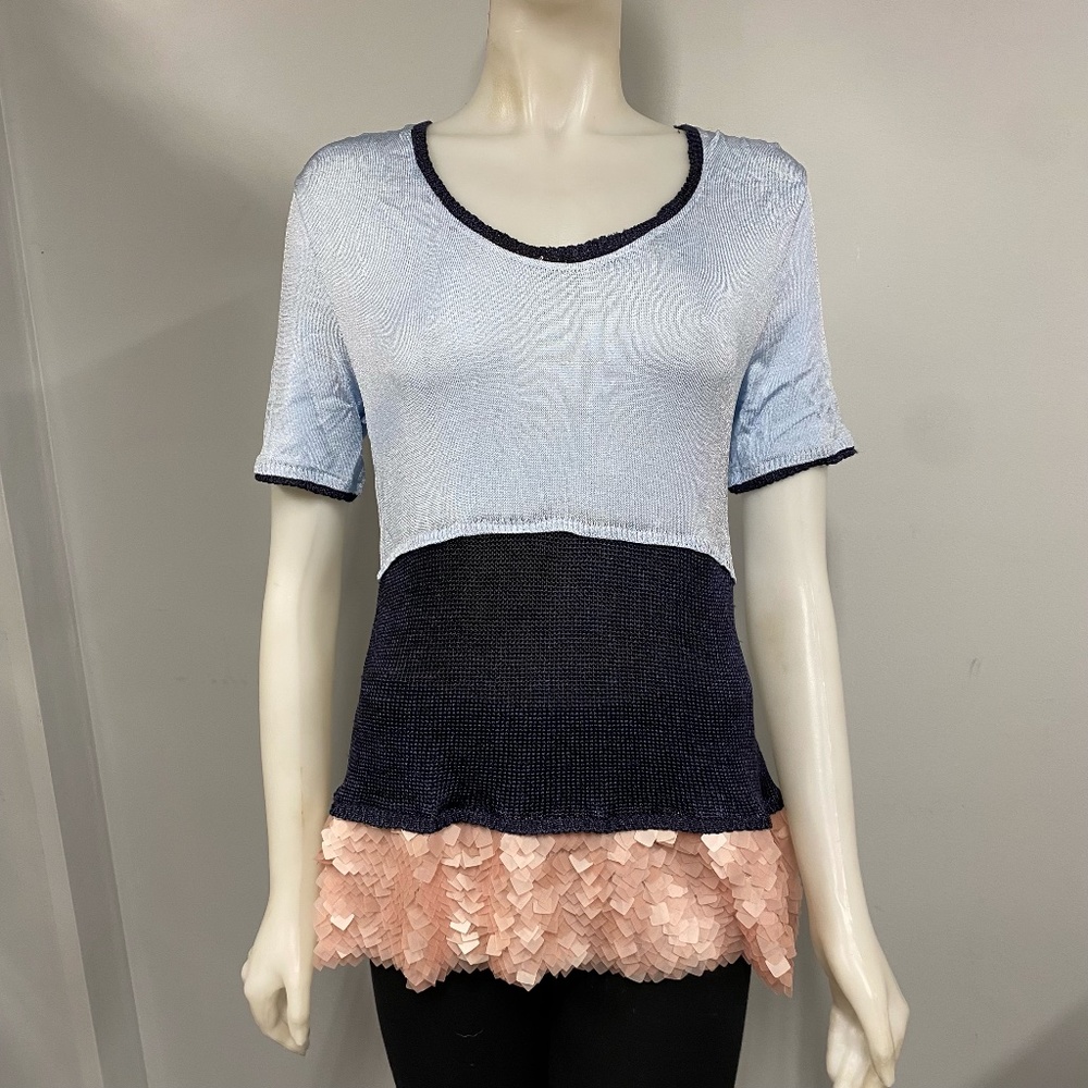 Tricot Chic Blue Pink Embellished Shirt Top